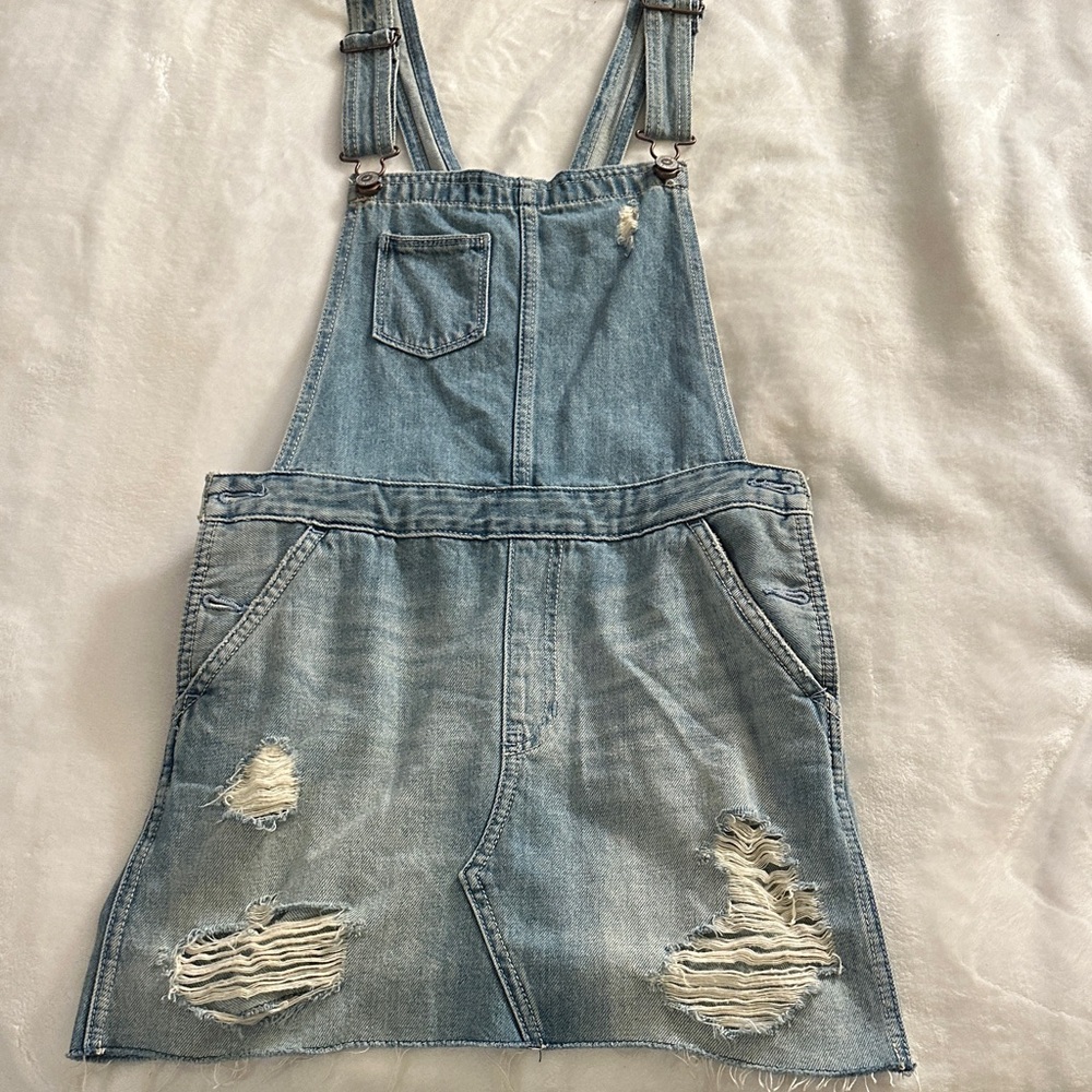 Distressed Denim Overall Dress